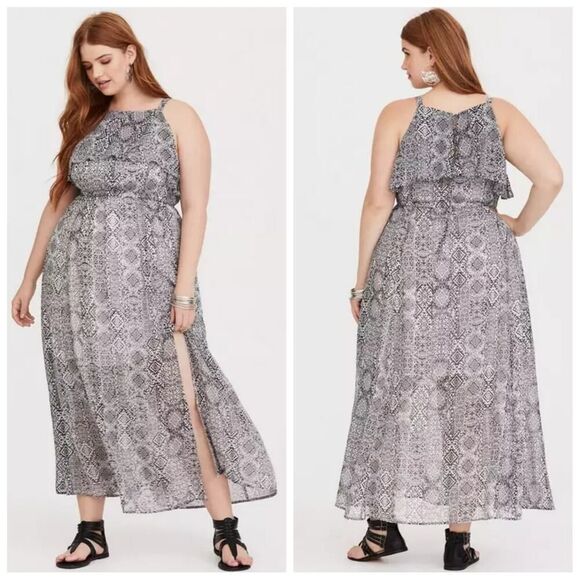 Torrid Black & White Ikat Chiffon Maxi Dress sz 3 - Picture 1 of 11